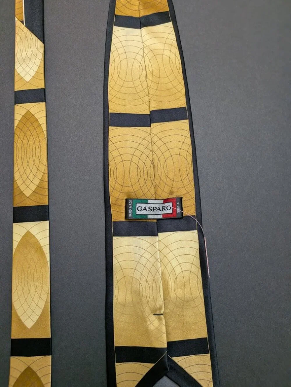 Gasparo Handmade Silk Tie Gold Black Geometric Italian Necktie